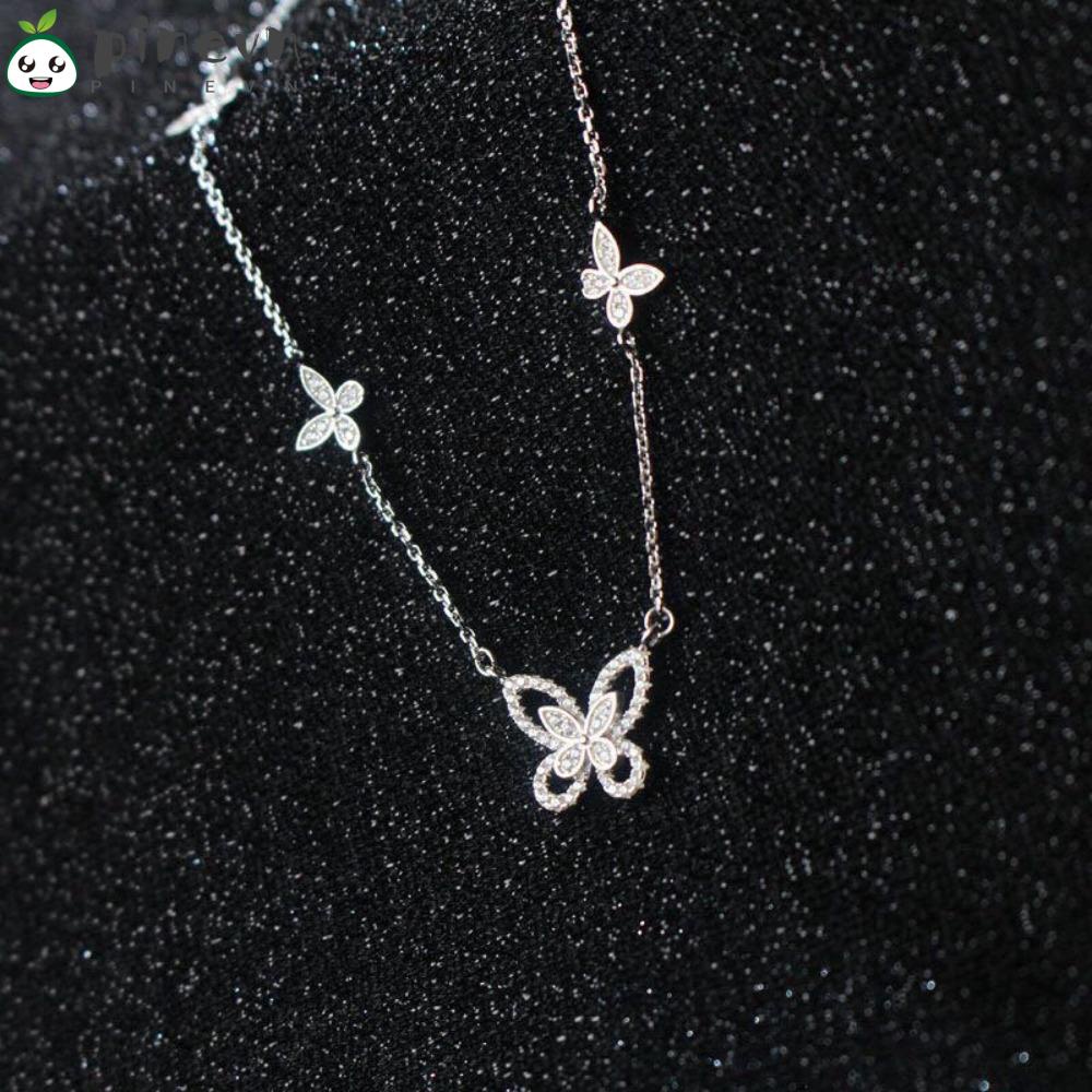 PINEVN Vòng cổ Mạ Bạc Mặt Bướm Nhiều Màu Sắc