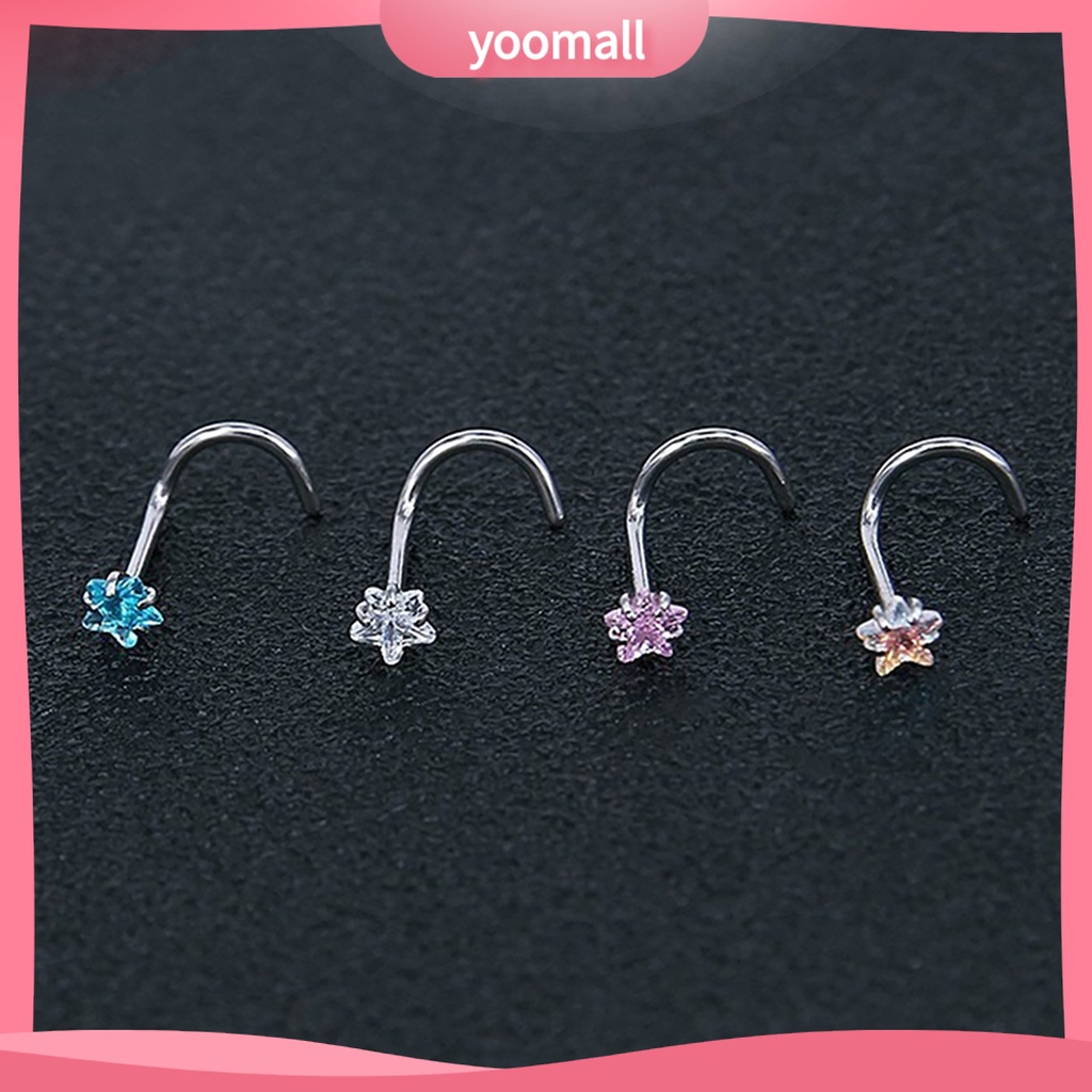 Bộ 3 Khuyên Mũi Bằng Thép Không Gỉ Đính Đá Zircon Hình Ngôi Sao / Trái Tim