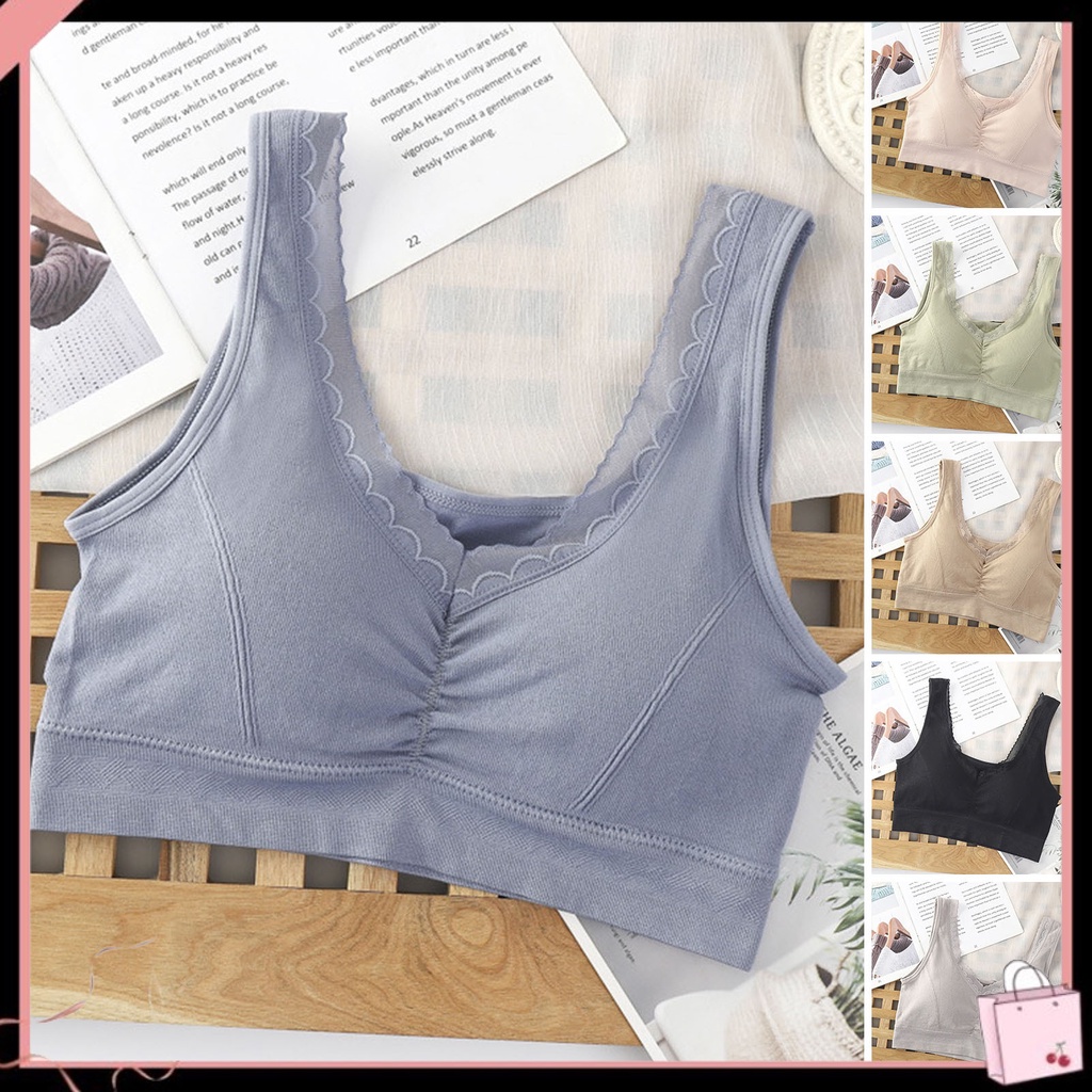 {Soltweter} Áo Ngực Thể Thao Ren Cổ Chữ V Không Gọng Thép Không Đường May Có Đệm Ngực Có Thể Tháo Rời Đệm Rộng Cho Nữ