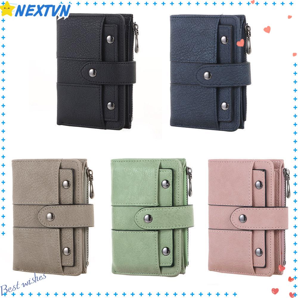 NEXTVN Ví Gấp Mini Đính Đinh Tán Và Khóa Kéo Cho Nữ