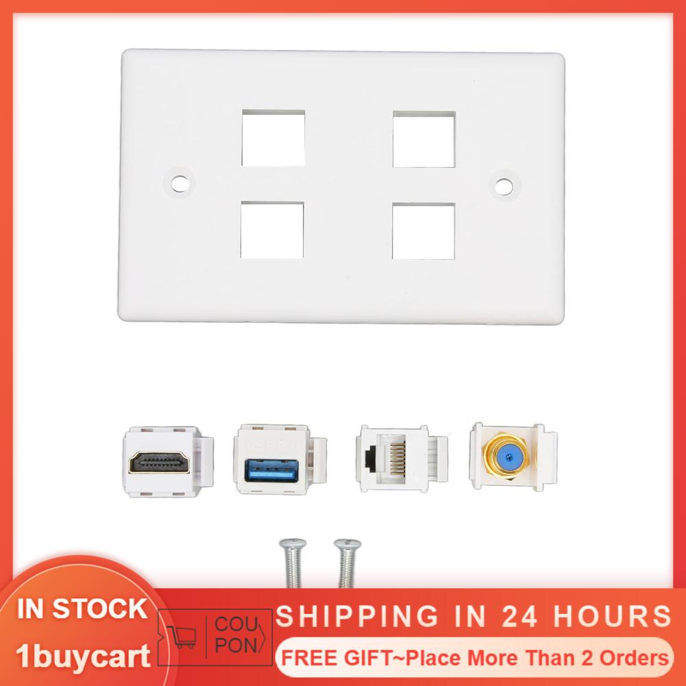 1buycart1 4 Port Wall  HD Multimedia Interface F Type USB3.0 Cat6 Home Wiring Faceplate for HDTV Projector