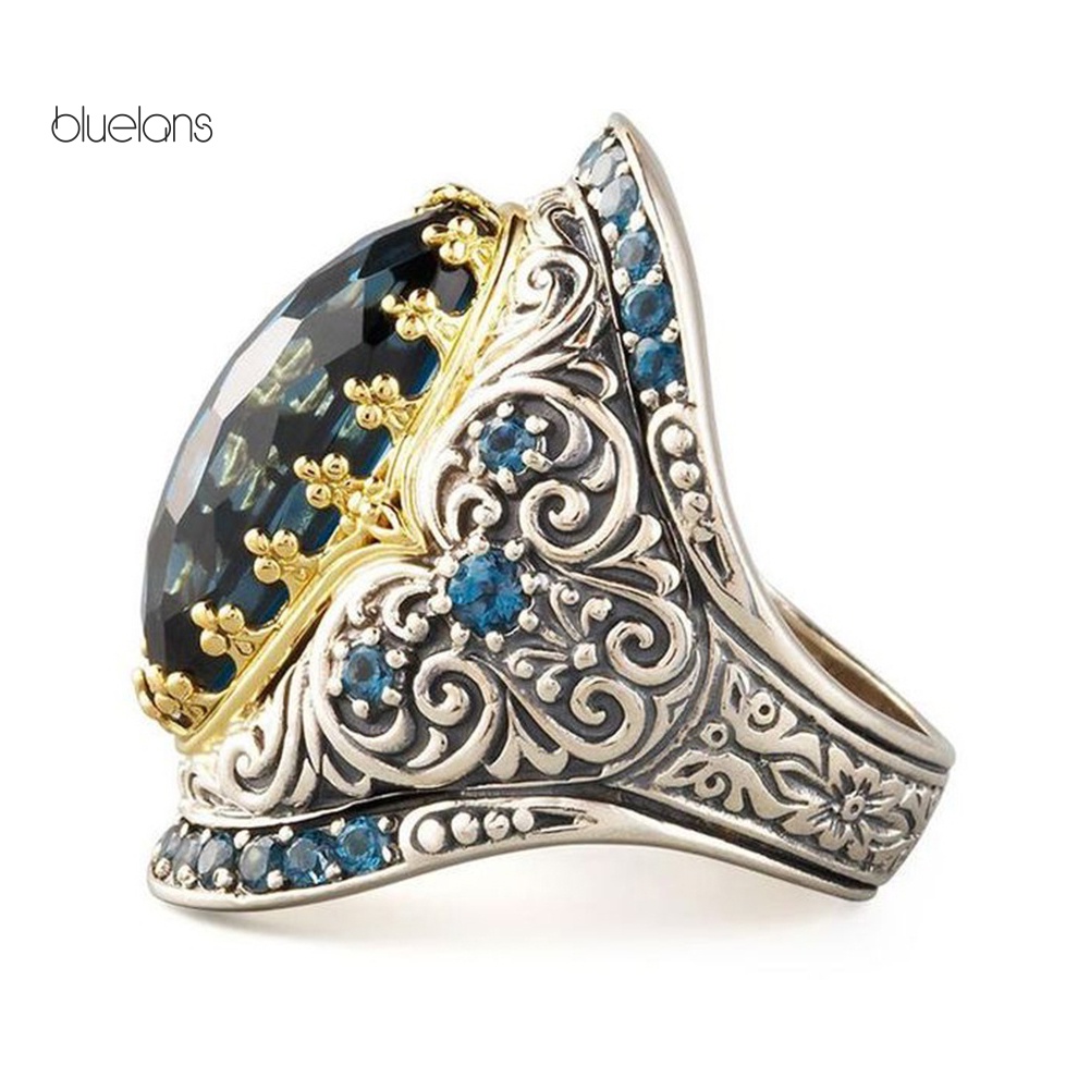 Nhẫn Đính Đá Zircon Hình Oval Phong Cách Cổ Điển Sang Trọng Cho Nam Và Nữ