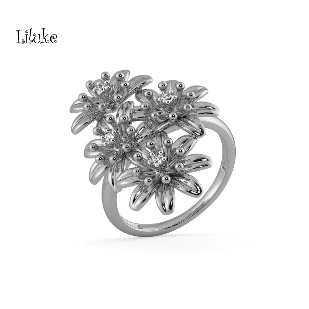 Nhẫn Mạ Bạc Trang Trí Hoa Đính Đá Thời Trang Cho Nữ