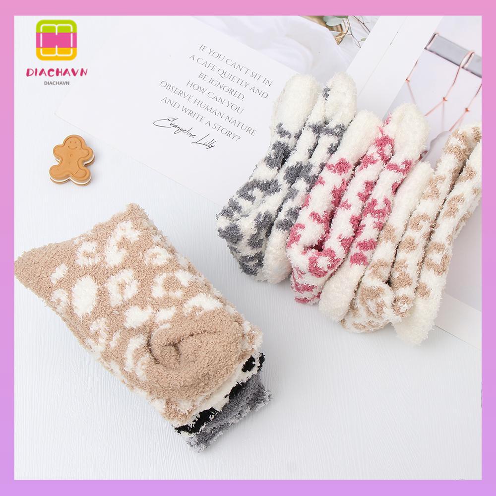 DIACHAVN Vớ Nhung San Hô Mềm Mại In Họa Tiết Da Báo Cho Nam Và Nữ