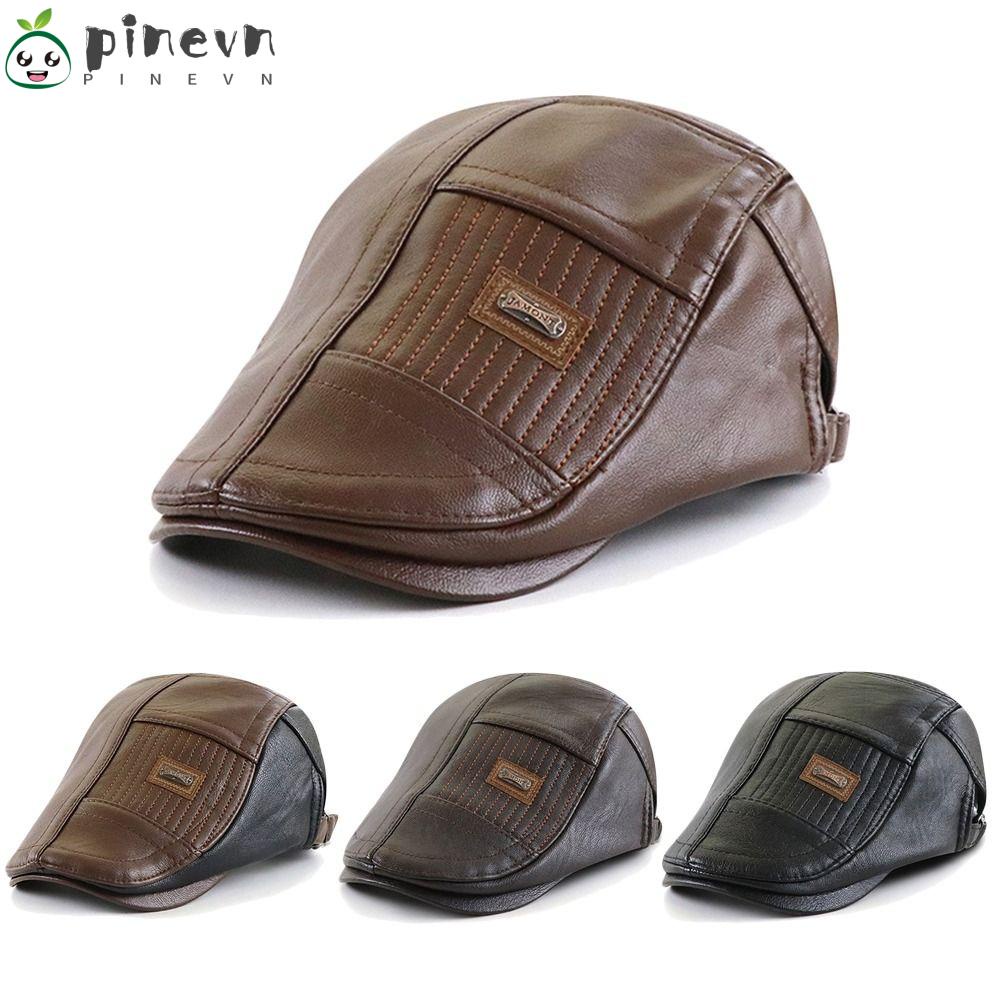 PINEVN Mũ Beret Da PU Lót Nhung Giữ Ấm Cho Nam