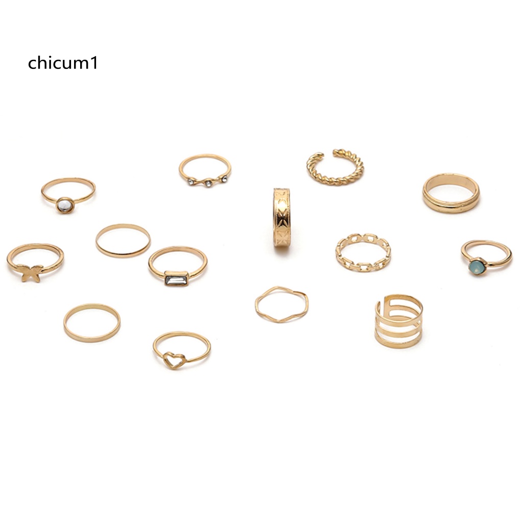 Set 14 Nhẫn Đeo Khớp Ngón Tay Mạ Điện Hình Trái Tim Sáng Bóng Unisex