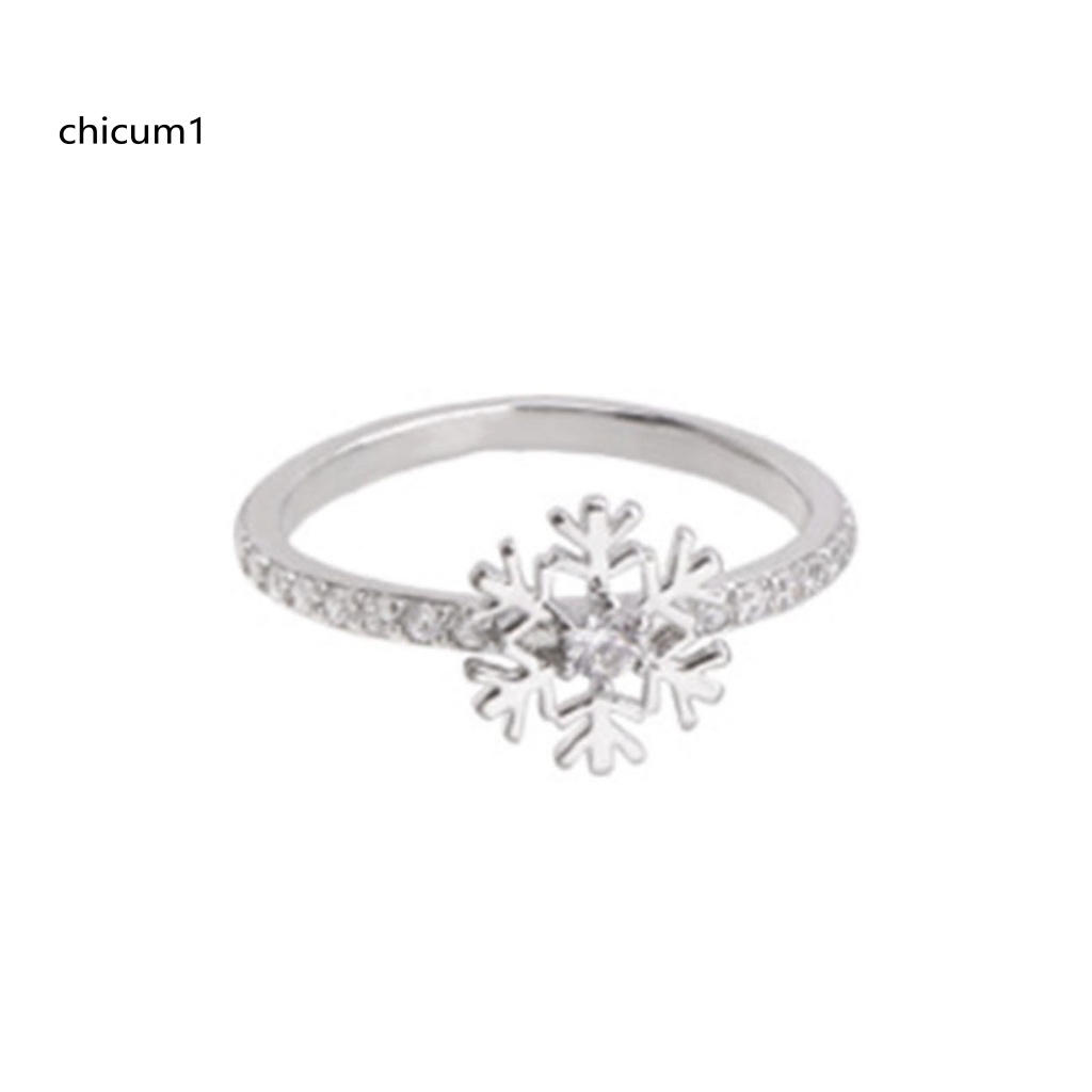 Nhẫn Hở Mạ Bạc Đính Đá Zircon Hình Bông Tuyết Lấp Lánh Thời Trang Cao Cấp