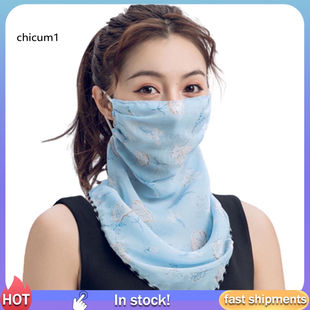 Khăn Che Mặt Và Cổ Bằng Chiffon Mỏng Chống Tia UV In Họa Tiết Hoa Hồng Cho Nữ