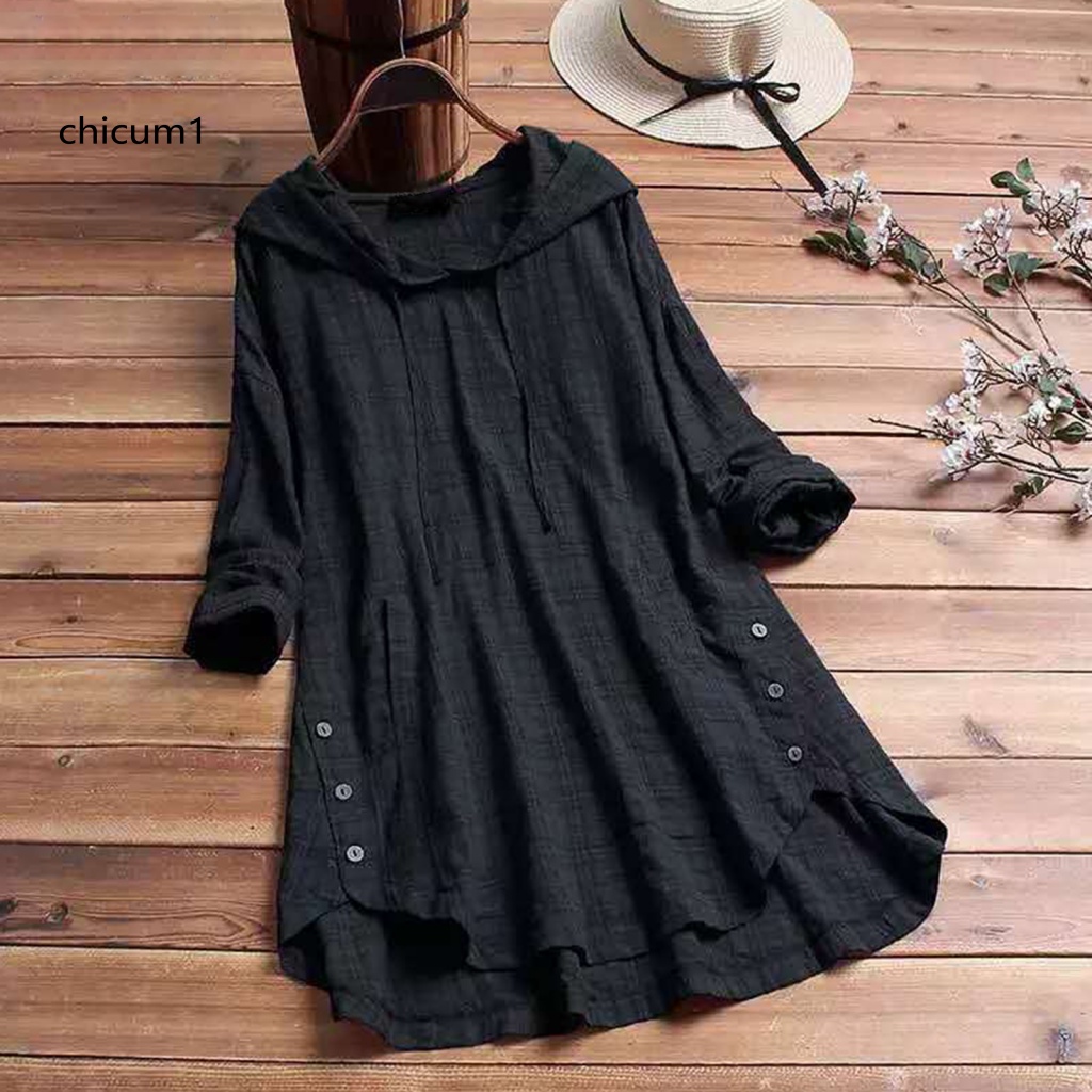 Áo Hoodie Tay Dài Dáng Chữ A Phối Dây Rút Plus Size Cho Nữ