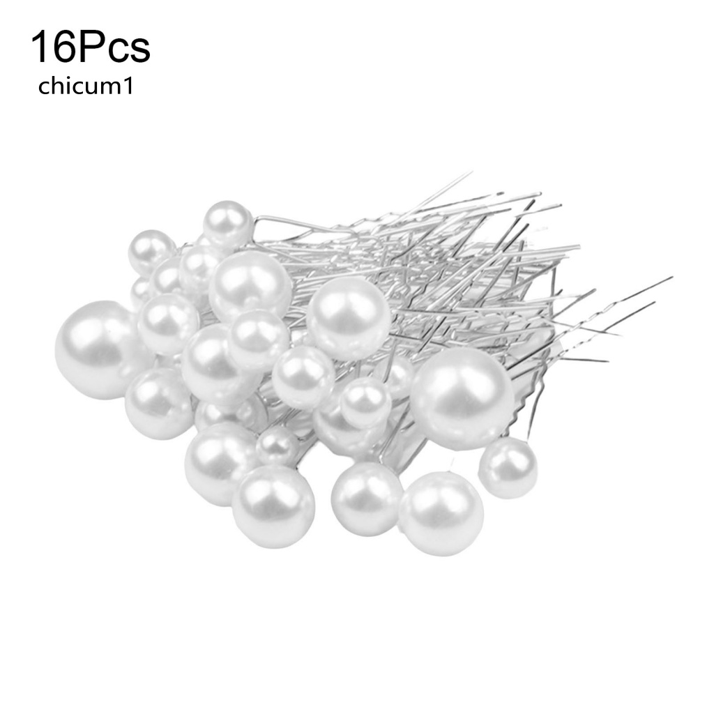 Set 16 Trâm Cài Tóc Chữ U Đính Ngọc Trai Giả Tinh Tế Chống Trượt Cho Cô Dâu