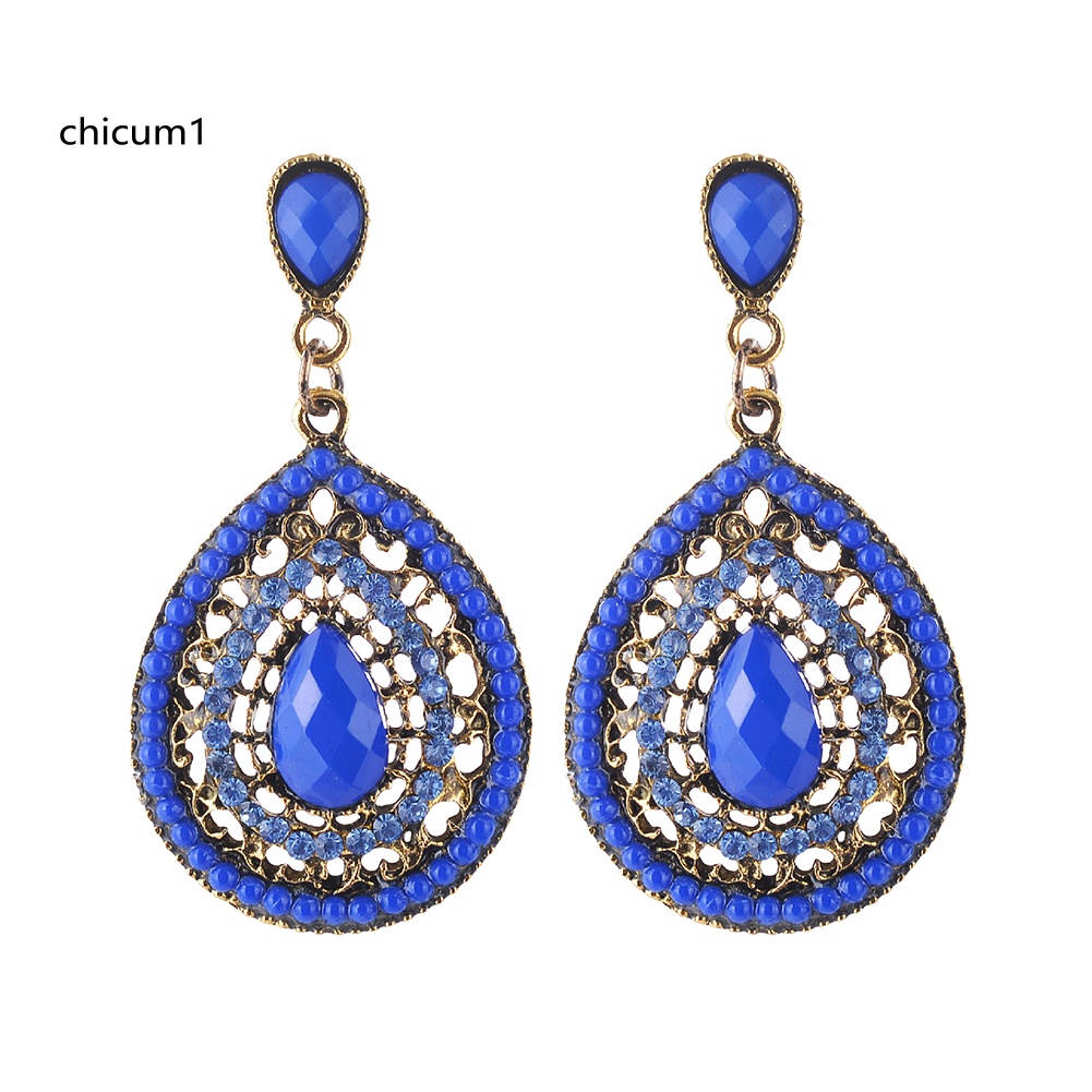 Khuyên Tai Chuỗi Đính Đá Hình Giọt Nước Phong Cách Boho