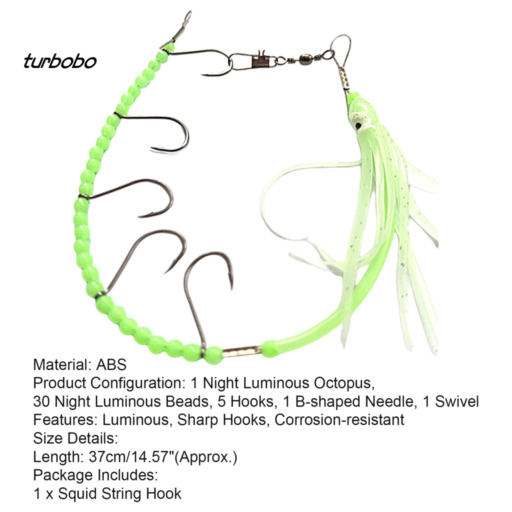 Turbobo Dây Móc Câu Cá 5 Móc Bằng Thép Sắc Bén Phát Sáng Trong Bóng Tối Hình Bạch Tuộc Nhiệt Đới