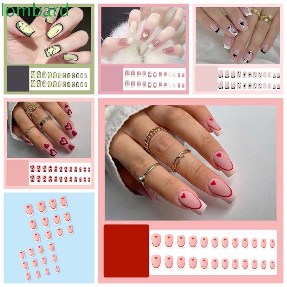 LOMBARD Móng Tay Giả Hình Trái Tim Bằng Nhựa Che Phủ Toàn Diện Cho Nữ / Bé Gái