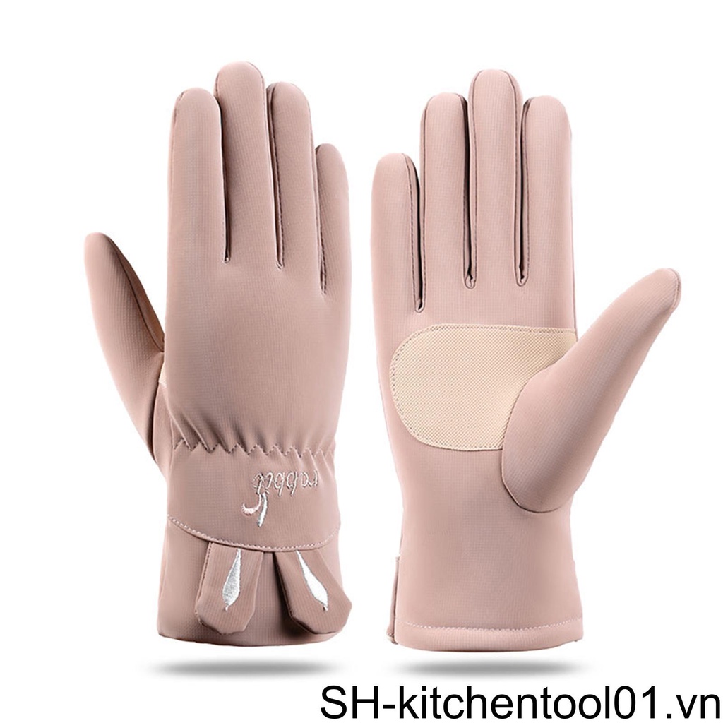 Găng Tay Đạp Xe / Trượt Tuyết Viền Lông Thỏ Giả Mềm Mại Dày Dặn Giữ Ấm