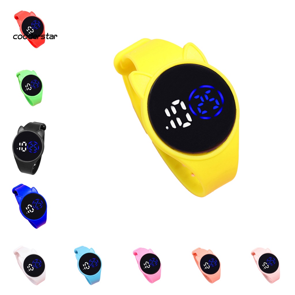 Đồng Hồ Điện Tử Chống Thấm Nước Họa Tiết Hoạt Hình Tai Mèo Có Đèn LED Dành Cho Học Sinh