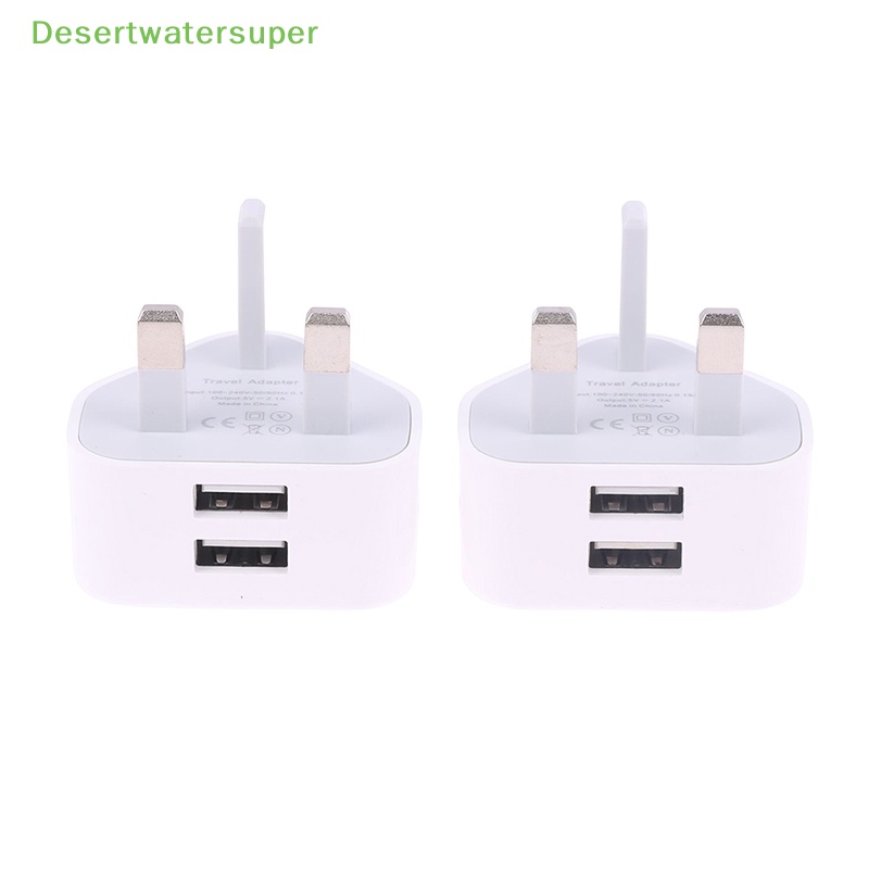 Cốc Sạc Nhanh 2.4A 2 Cổng USB 3 Chấu Phích Cắm UK