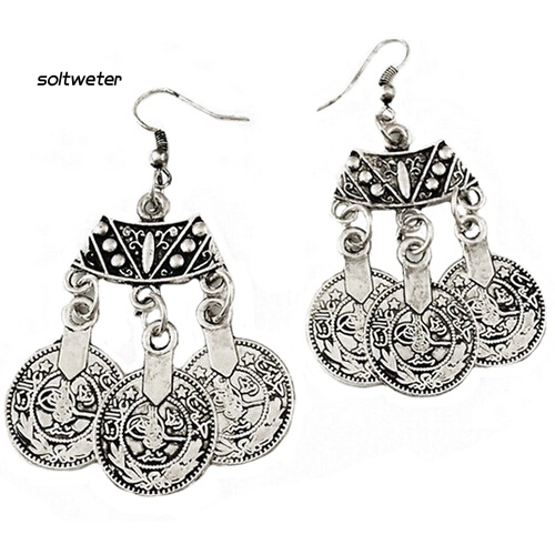 Bông Tai Chuỗi Dáng Dài Mặt Đồng Xu Phong Cách Dân Tộc Cổ Điển Thời Trang Cho Nữ