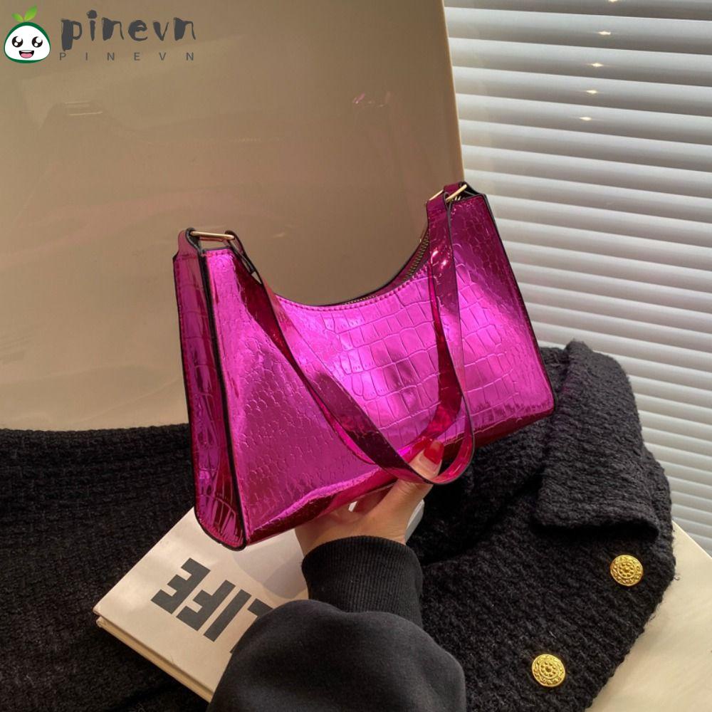 PINEVN Túi Đeo Vai Bằng Da Màu Trơn Hình Vuông Phong Cách Vintage Dành Cho Nữ