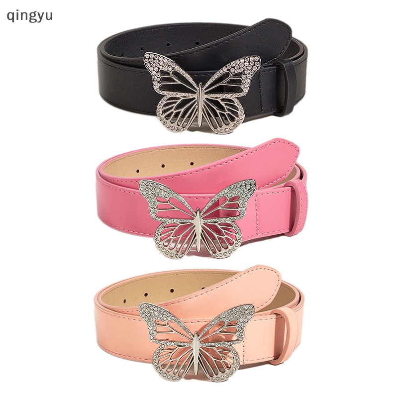 Thắt Lưng Da Pu Khóa Hình Bướm Đính Đá Độc Đáo Thời Trang Cho Nữ