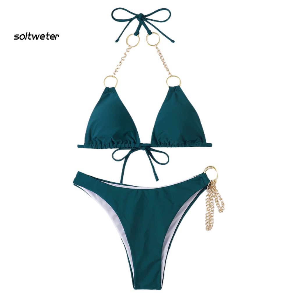 Bộ Bikini 2 Mảnh Màu Sắc Tinh Khiết Có Dây Cột Bằng Kim Loại Có Thể Điều Chỉnh Quyến Rũ Cho Nữ