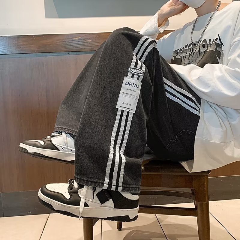 Quần Dài Ống Rộng Họa Tiết Kẻ Sọc Lót Lông Cừu Thời Trang Đường Phố Mỹ Cá Tính Cho Nam