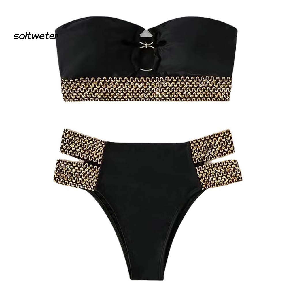 Bộ Bikini 2 Mảnh Có Vòng Nối Trễ Vai Lưng Cao Gợi Cảm Cho Nữ