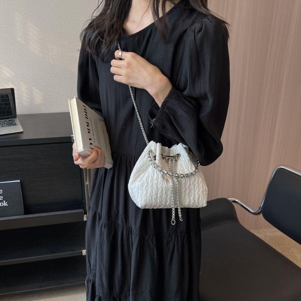 BLISS Túi Bucket Dây Rút Màu Trơn Phong Cách Hàn Quốc Cá Tính