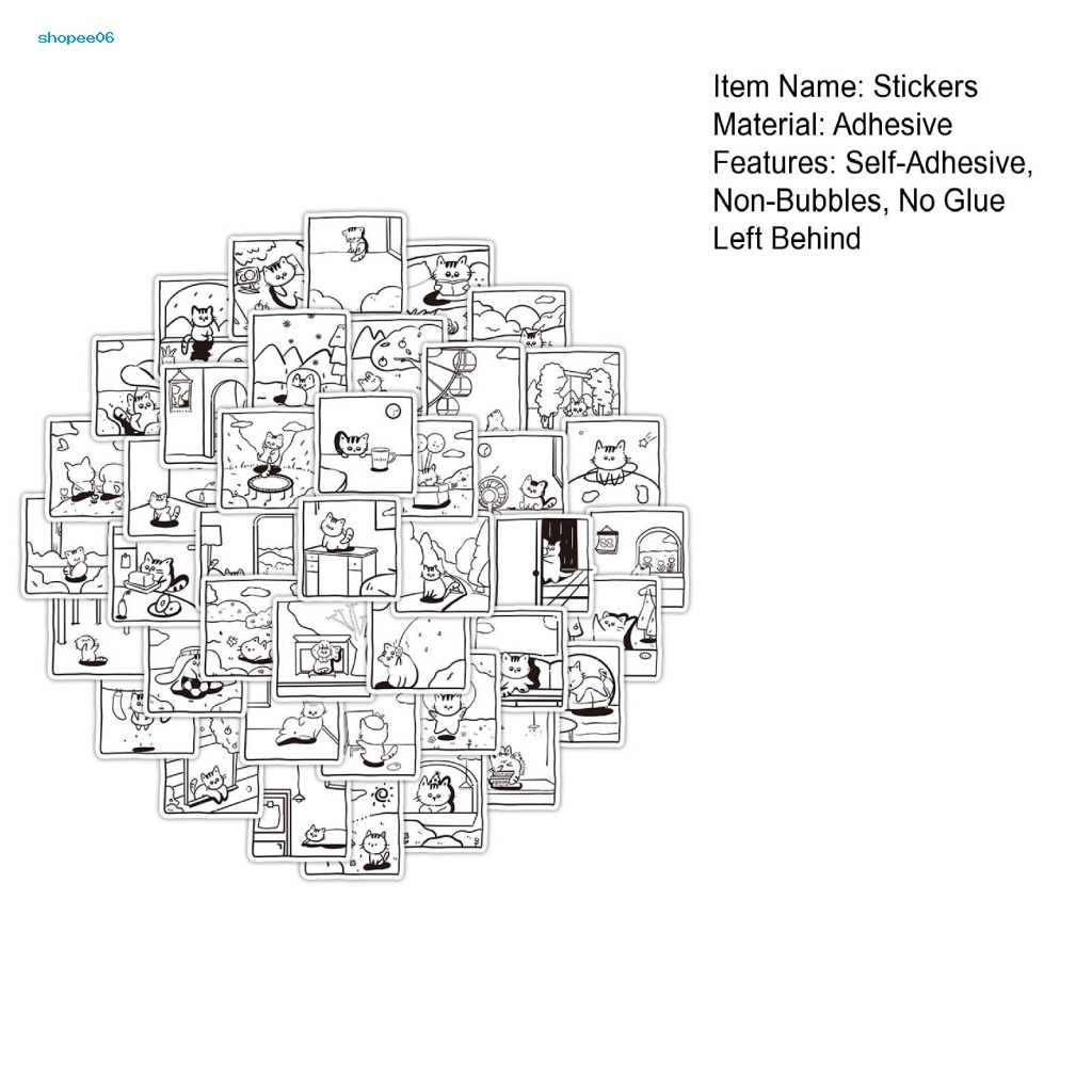 Bộ 60 Miếng Dán Hình Mèo Trắng Đen Tự Dính Không Phai Màu Có Thể Tháo Gỡ Dùng Trang Trí Điện Thoại