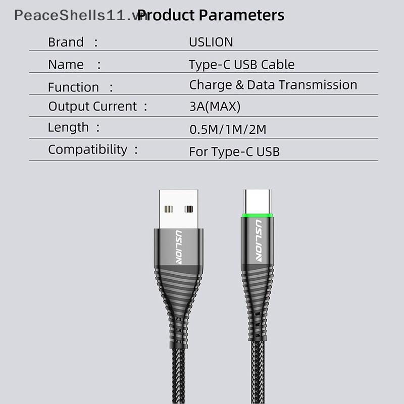 Dây Cáp Sạc Nhanh USB Loại C Có Đèn Led 3A 2M Cho Điện Thoại Di Động