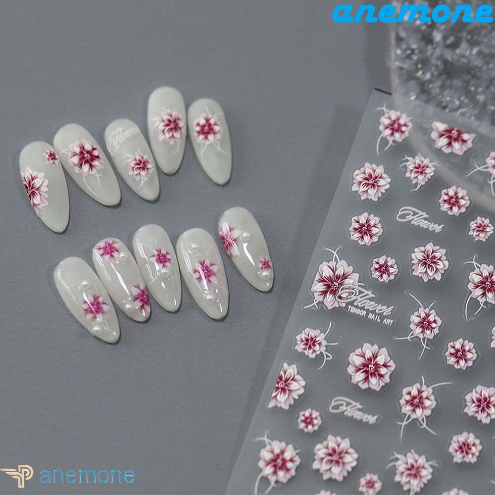 ANEMONE Miếng Dán Trang Trí Móng Tay Dập Nổi Họa Tiết Hoa / Nơ Nhiều Màu Sắc Dành Cho Nữ