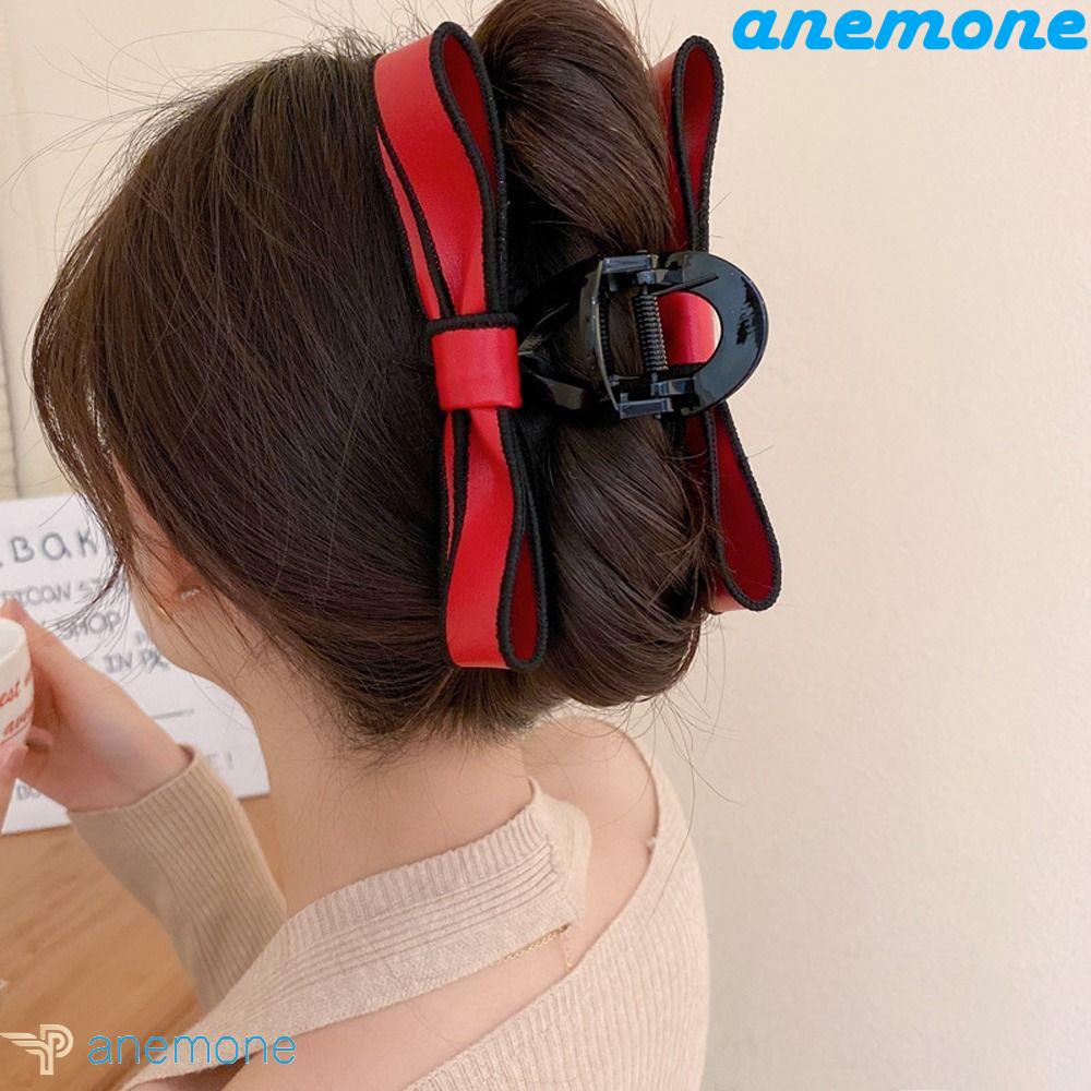 ANEMONE Kẹp Tóc Càng Cua Đính Nơ Bằng Da PU Cho Nữ