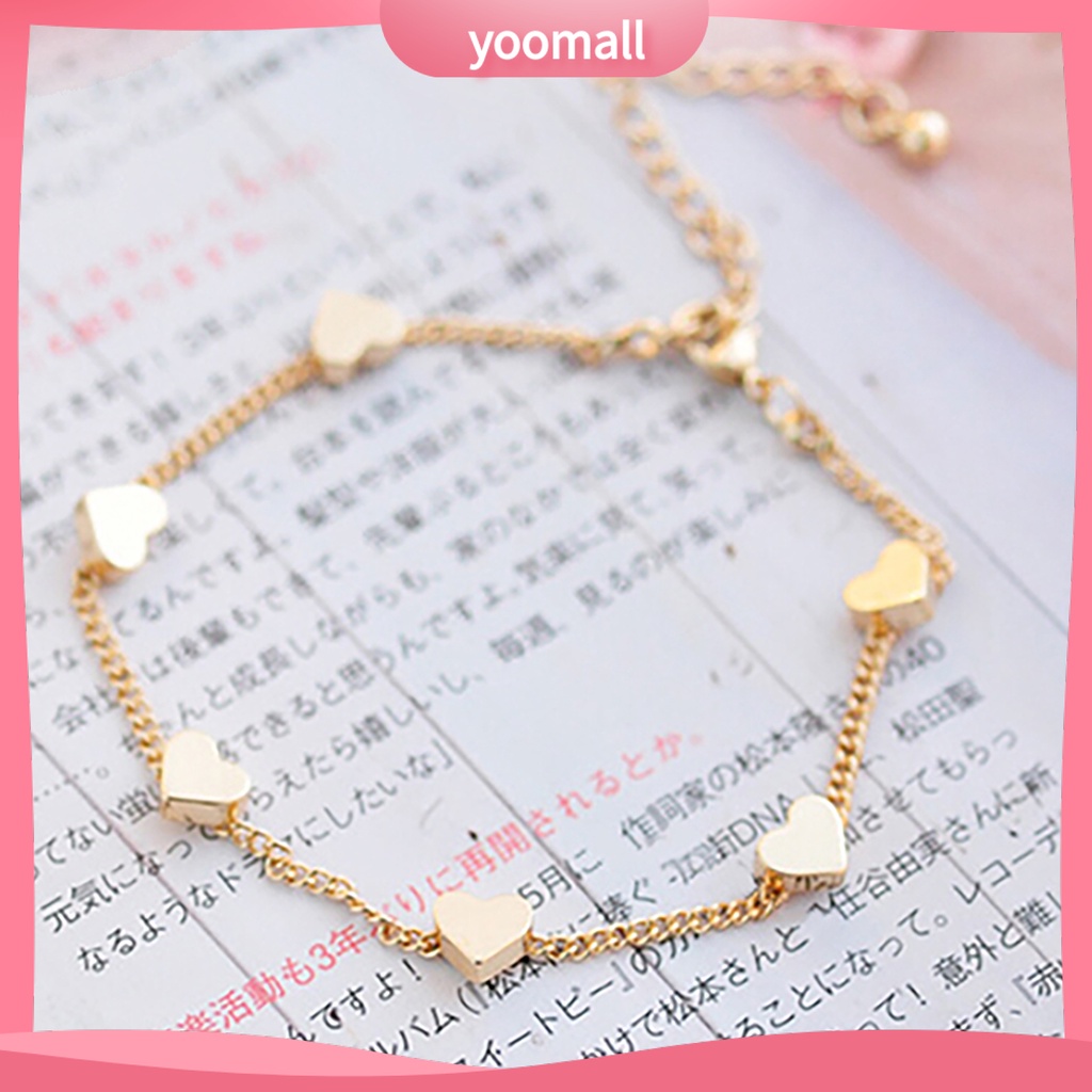 Vòng Tay Dây Xích Màu Vàng Kim Mặt Hình Trái Tim Có Thể Điều Chỉnh Kích Thước