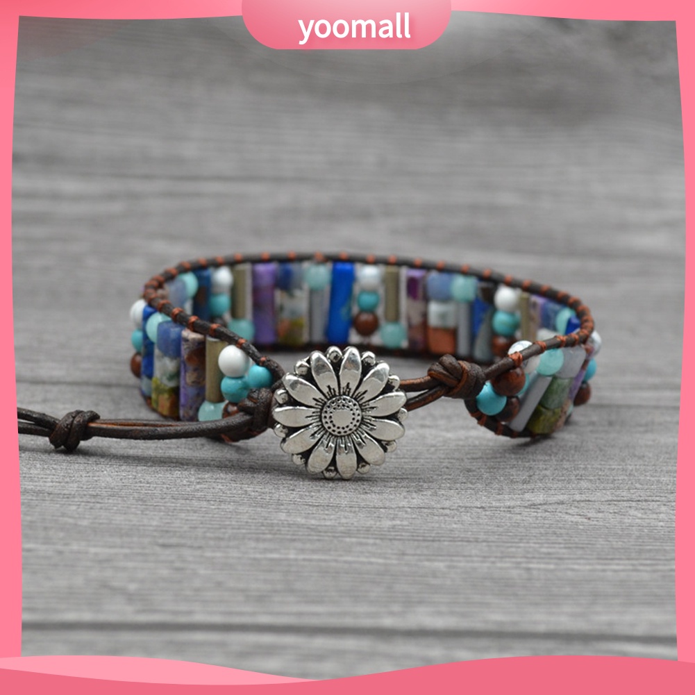 Vòng Tay Dây Da Giả Nhiều Lớp Đính Đá Quý Phong Cách Boho Cho Nữ