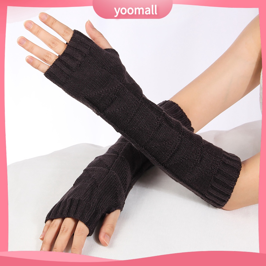 1 Đôi Găng Tay Len Dài Hở Ngón Giữ Ấm Thiết Kế Đục Lỗ Thời Trang Cho Nữ