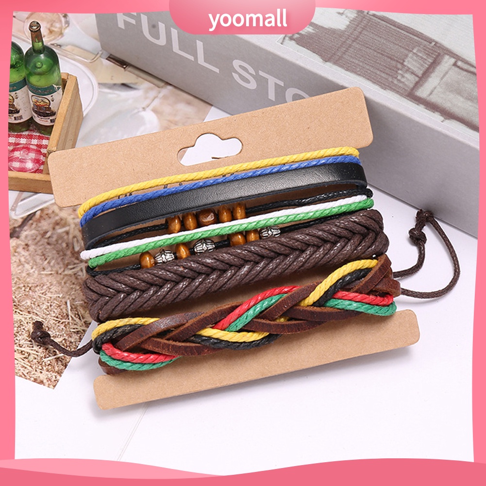 Set 3 Vòng Tay Giả Da Phong Cách Retro Thời Trang Cho Nam