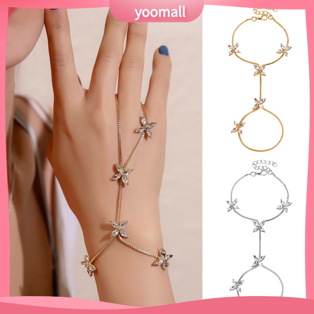 [YM] Vòng Đeo Tay May Mắn Bằng Hợp Kim Đính Đá Zirconia Bốn Lá Có Thể Điều Chỉnh Kỷ Niệ