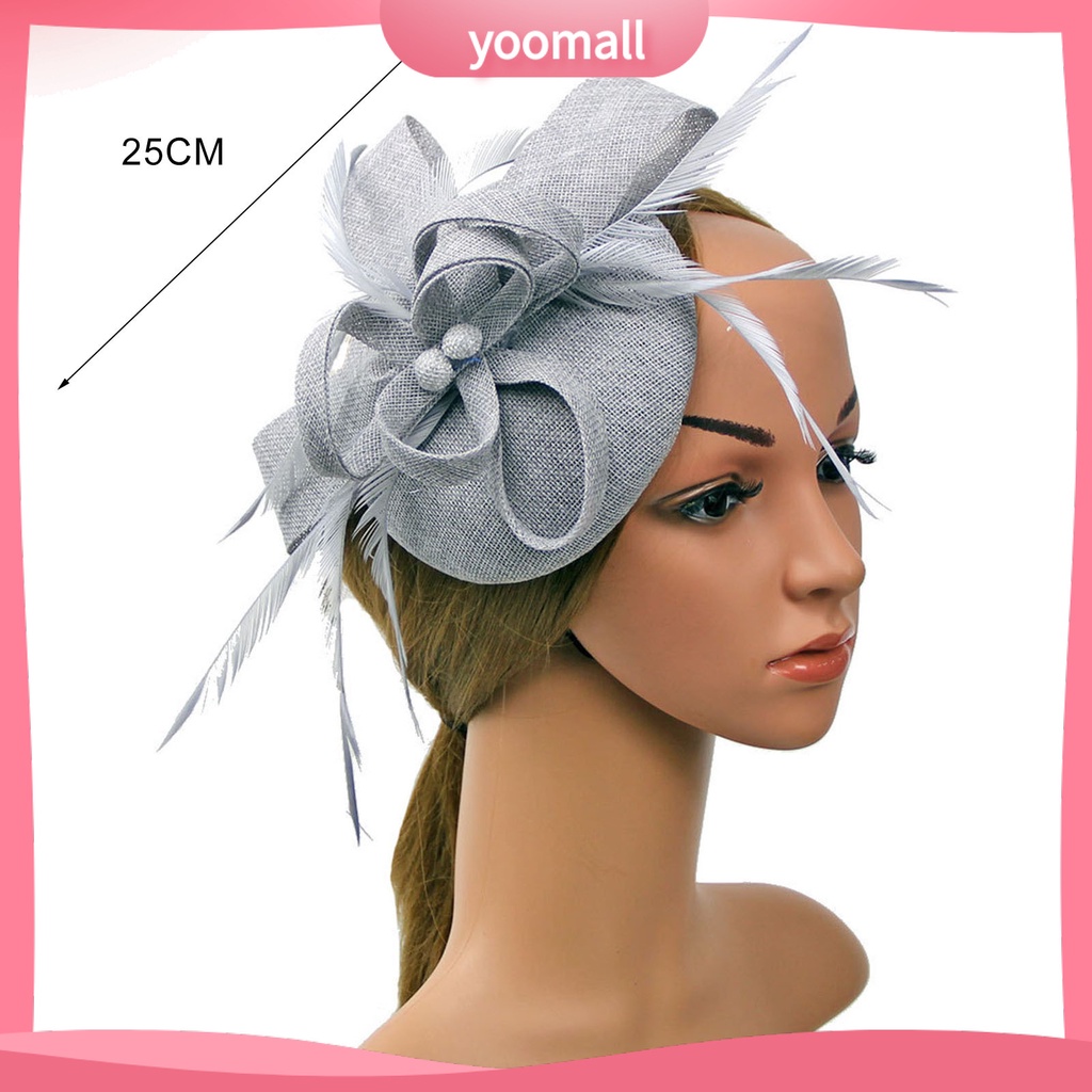 [YM] Mũ Beret Lưới Thắt Nơ Mini Đính Lông Vũ Giả