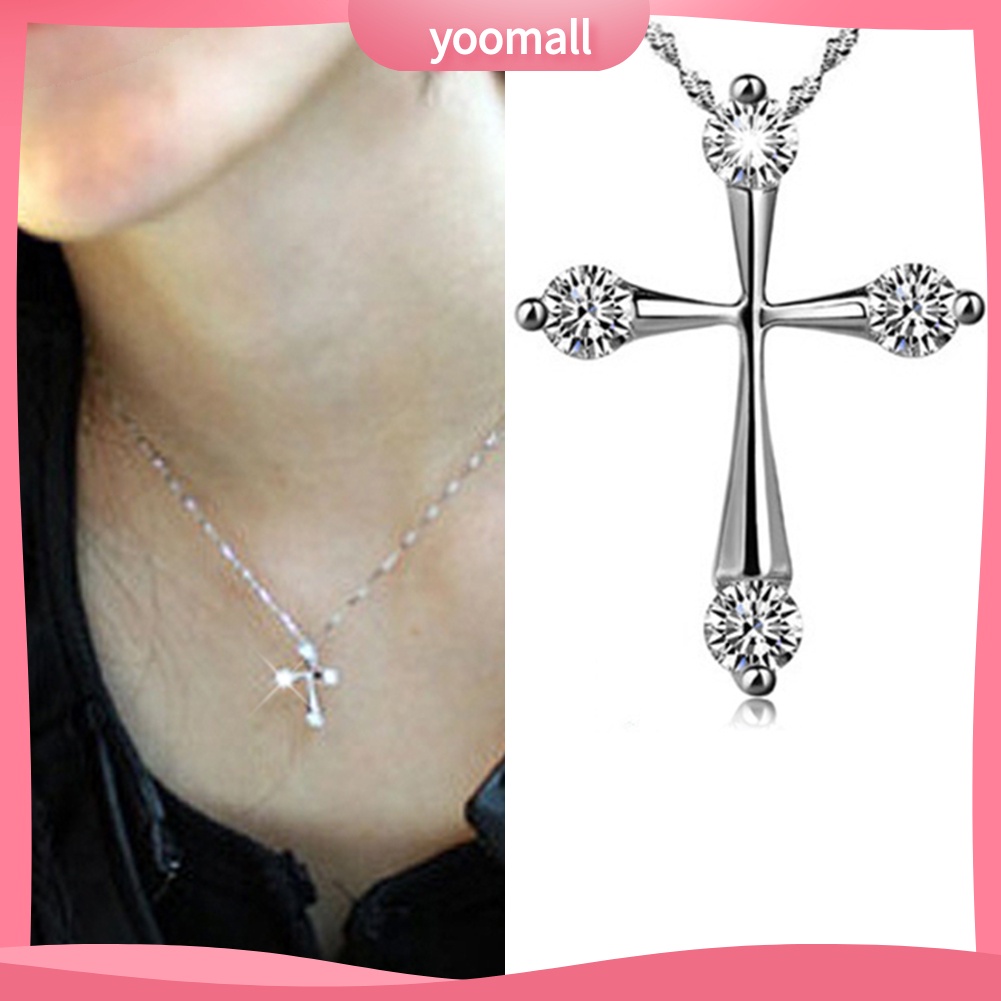 Vòng cổ Mạ Bạc Mặt Thánh Giá Đính Đá Thời Trang Dành Cho Nữ