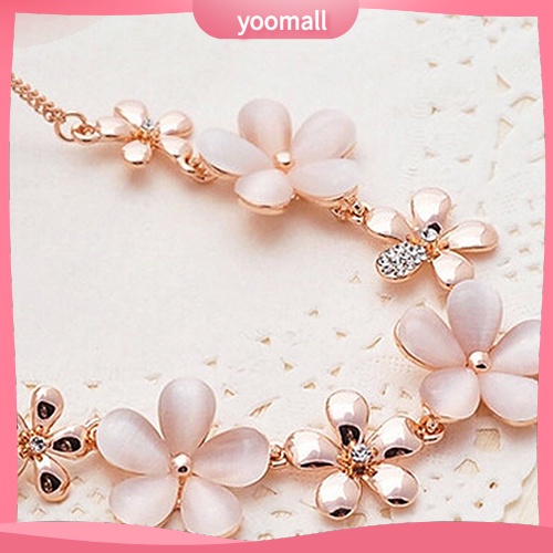 Vòng cổ Mạ Vàng Mặt Hoa Đính Đá Opal Thời Trang Cho Nữ