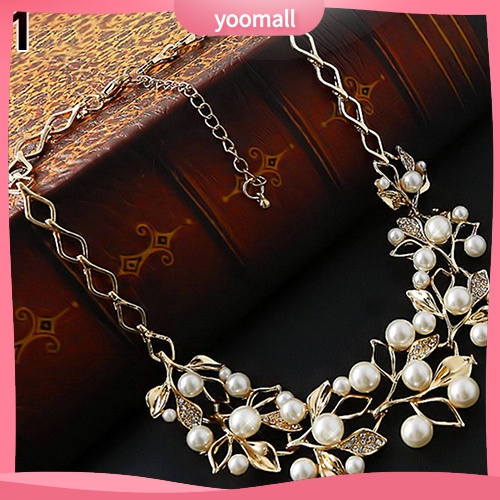 Vòng Cổ Choker Mặt Hình Lá Đính Ngọc Trai Nhân Tạo Sang Trọng Thời Trang Dành Cho Nữ