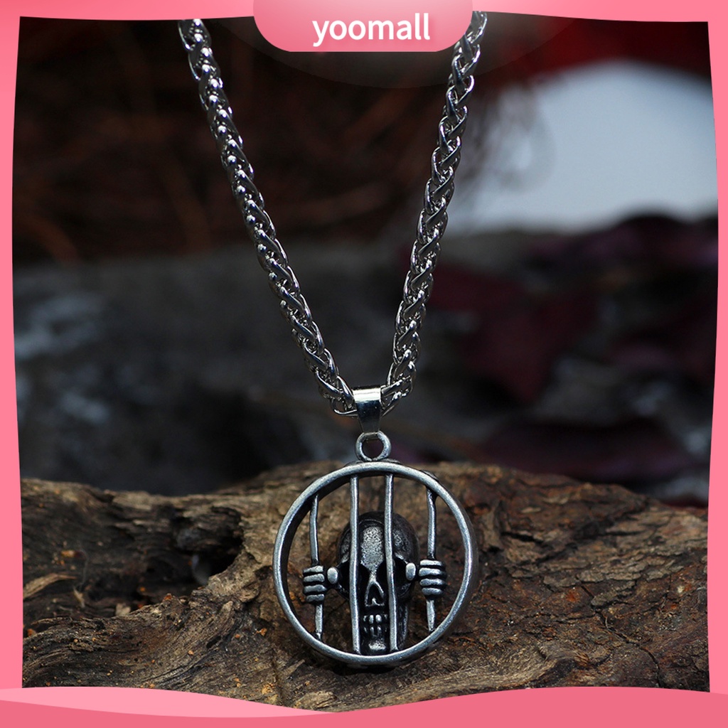 Vòng cổ Bằng Thép Không Gỉ Mặt Đầu Lâu Màu Sắc Trơn Phong Cách Hip Hop Cho Nam