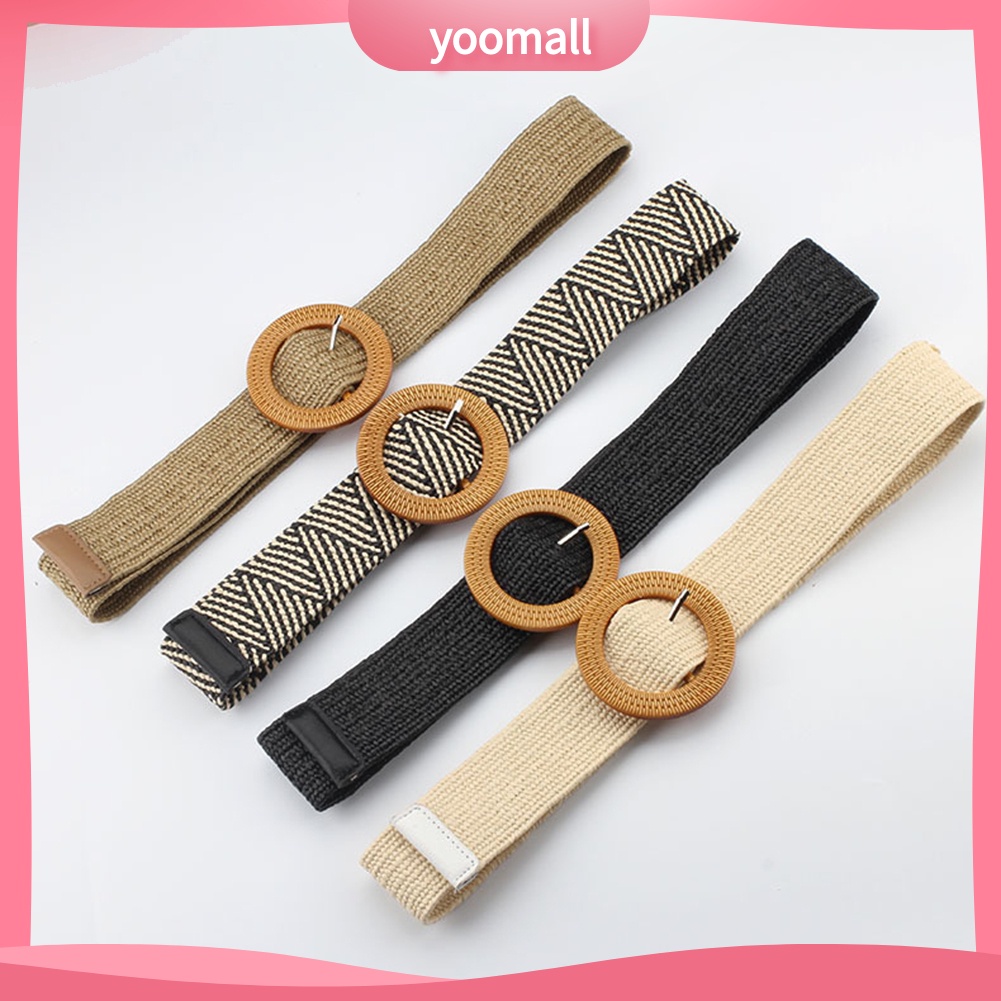 Thắt Lưng Dây Rơm Dệt Co Giãn Có Khóa Cài Phong Cách Boho Dành Cho Nữ