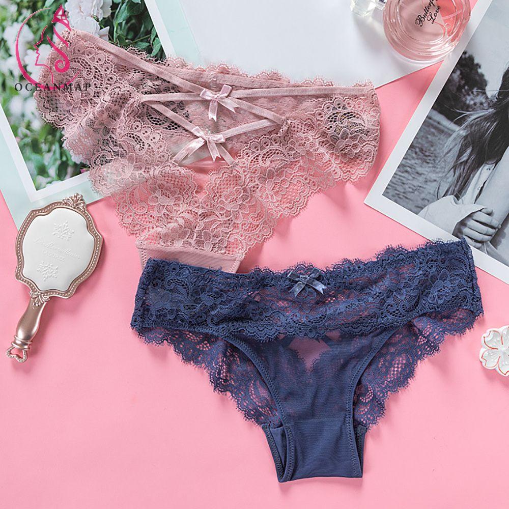 OCEANMAP Quần Lót Ren Hoa Dây Đan Chéo Lưng Gợi Cảm