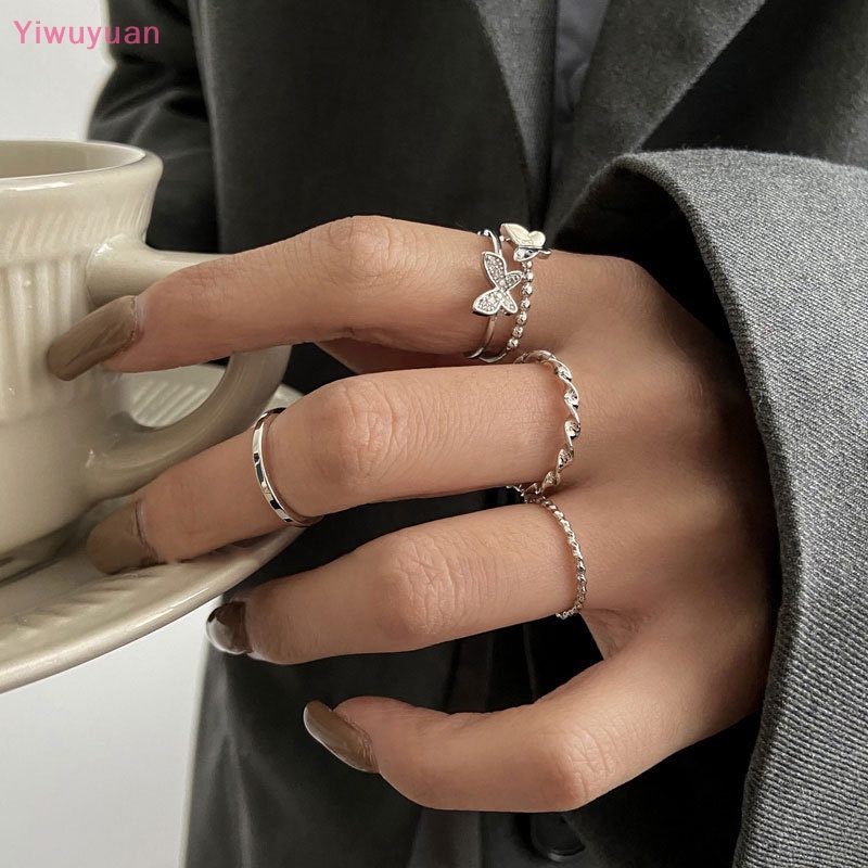 Bộ 4 Nhẫn Xoắn Bướm Thời Trang Có Thể Điều Chỉnh Cho Nữ