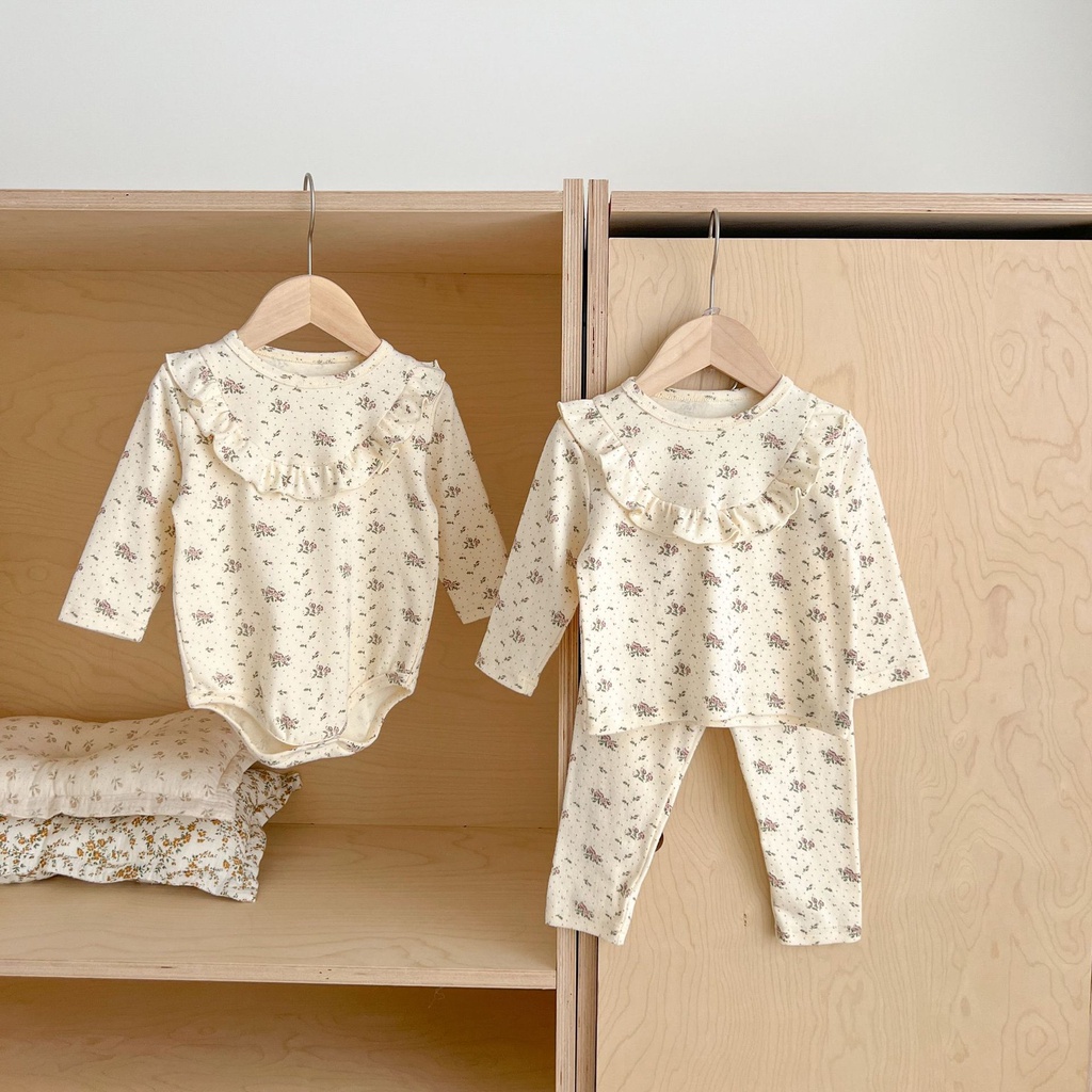 Bộ Đồ Ngủ Áo Liền Quần Bằng Cotton In Hoa Nhỏ Thời Trang Mùa Thu Cho Bé Gái YKX7