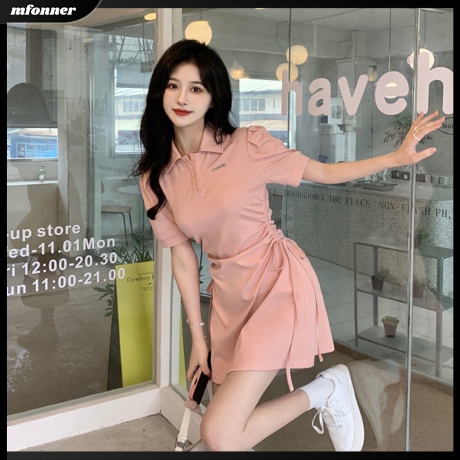 Đầm Thun Ngắn Tay Dáng Chữ A Lưng Cao Màu Sắc Đơn Giản Thời Trang Mùa Hè Cho Nữ