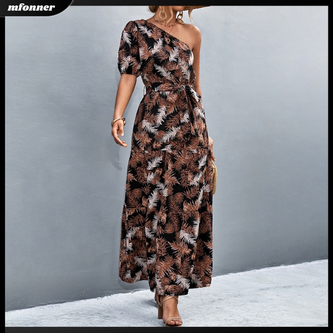 Đầm Tay Ngắn Hở Vai In Hoa Thiết Kế Cột Dây Thanh Lịch Thời Trang Mùa Hè Cho Nữ