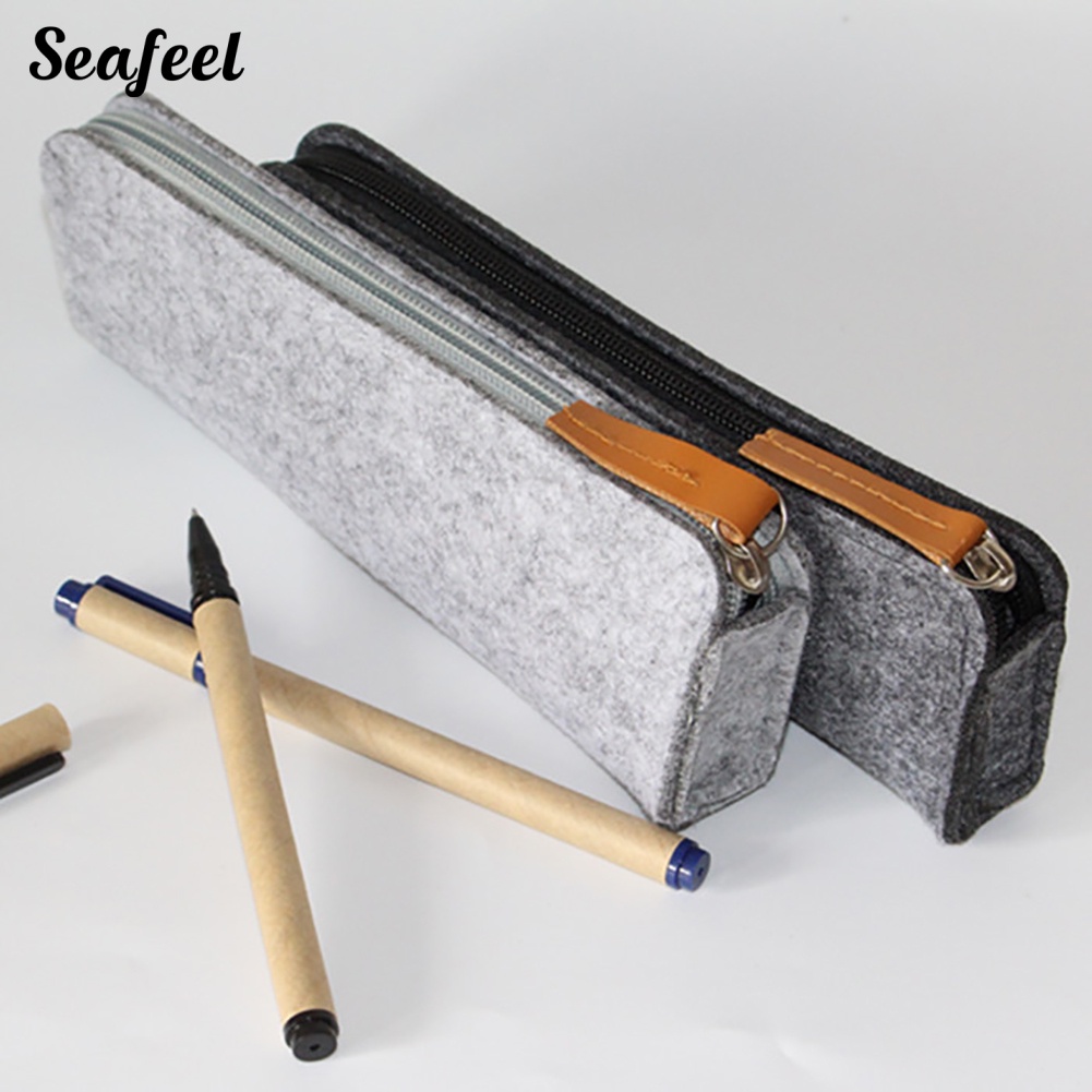 Túi Đựng Bút / Mỹ Phẩm Bằng Vải Nỉ Có Khóa Kéo Đơn Giản Xinh Xắn