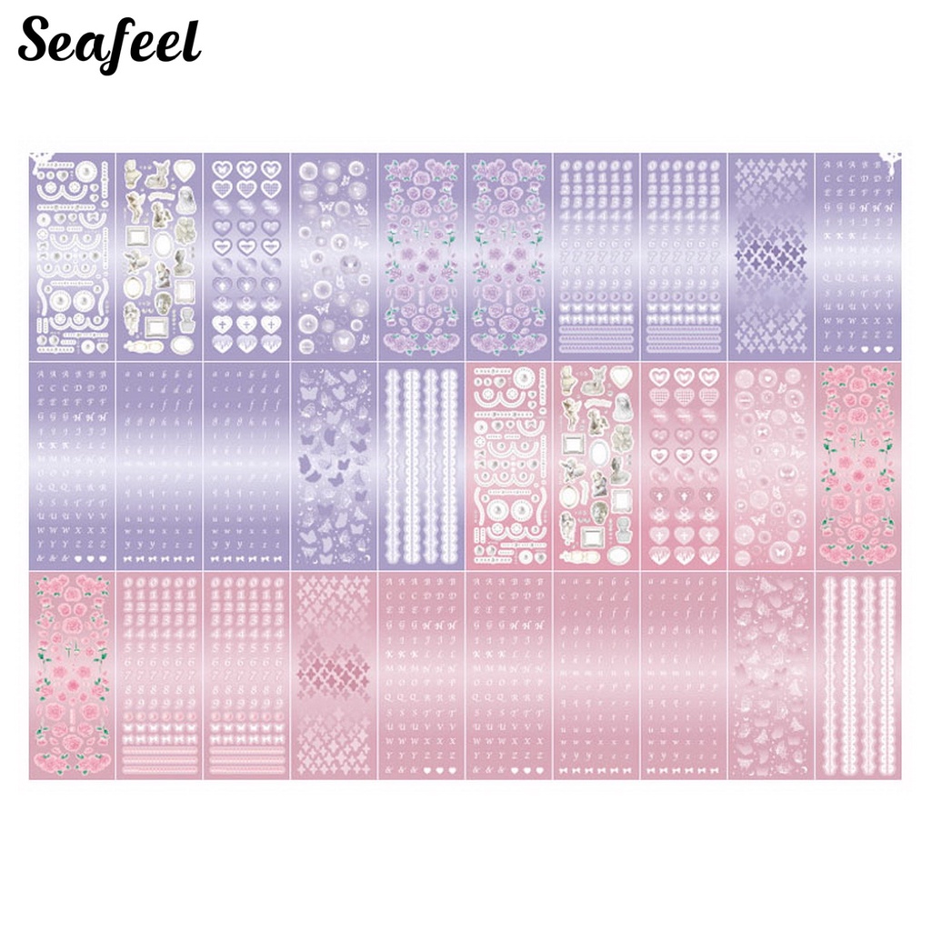 Set 30 Đề Can Dán Trang Trí Sổ Tay Hình Hoa / Bướm / Trái Tim Xinh Xắn