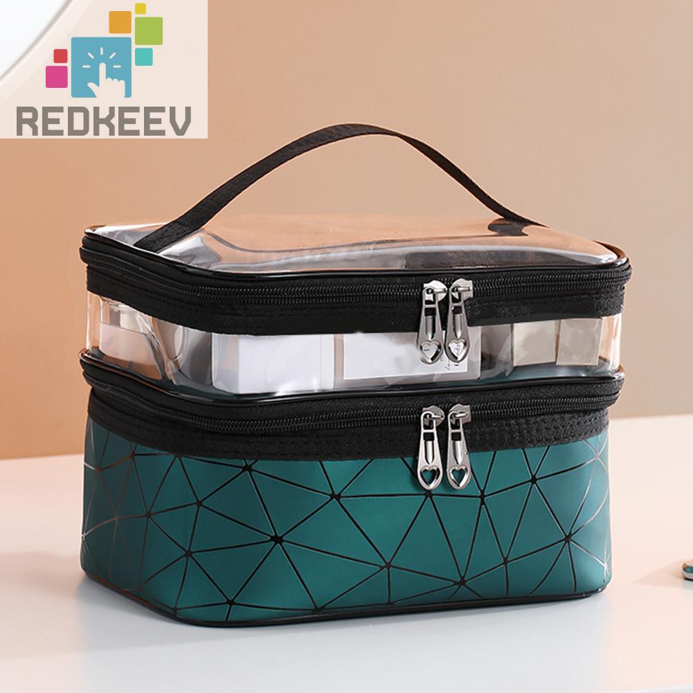Túi Đựng Mỹ Phẩm TPU Họa Tiết Kim Cương Có Khóa Kéo Tiện Dụng Mang Theo Du Lịch